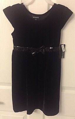 george party dress George girl's Black Velvet Party Dress Size 6/6x Princess Bow Sequine Belt  NWT