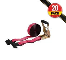 (20 Pack) 2" x 30' Ratchet Straps w/flat hook, WLL 3,333 Trailer Tie Down - Red