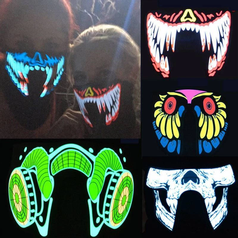 Sound activate Led Light Up Flashing Halloween Party Dance Costume Face Mask New - Image 3 of 4