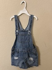 Old Navy Denim Jean Overall Dress Kids Girls Size Medium 7/8 Blue Distressed