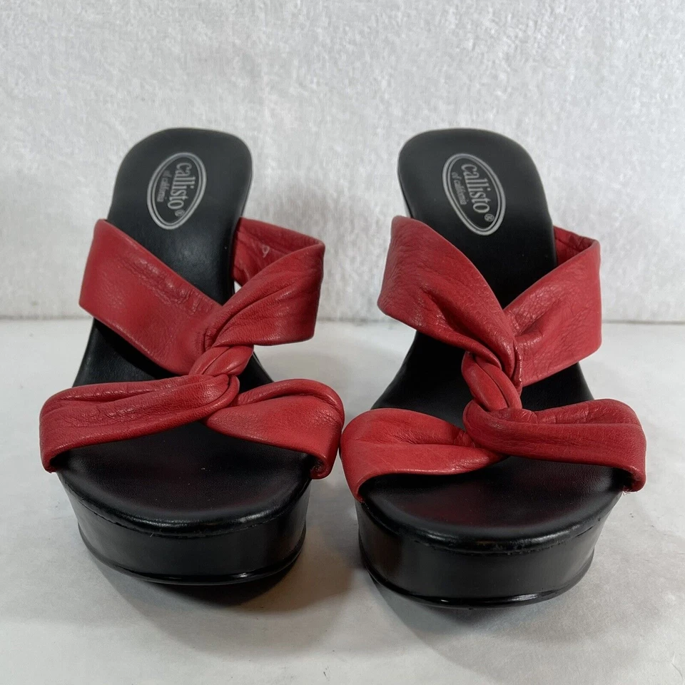 Sandalias para mujer Callisto California rojas entrecruzadas tacón de cuña punta abierta talla 6 Foto 4 de 4