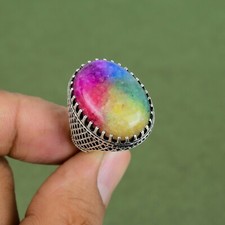Rainbow Solar Quartz Druzy Ring 925 Sterling Silver Rings Available In Ring Size