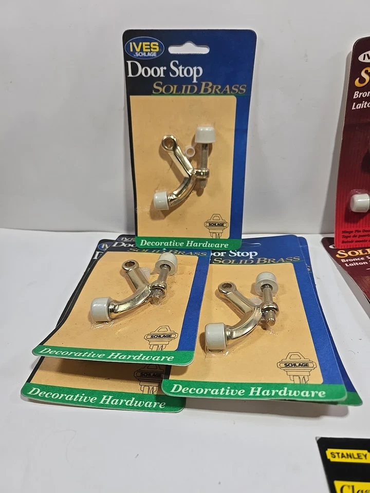 Heavy Duty Solid Brass Adjustable Hinge Tin Kit Door Stop Ives Schlage National  - Image 4 of 4