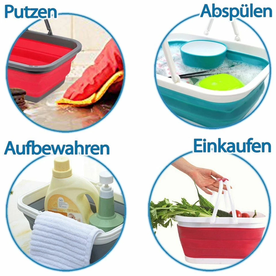 Faltkorb 2 Griffe POP-UP Camping Korb Tragekorb Picknick Kiste faltbare Schüssel - Bild 4 von 4