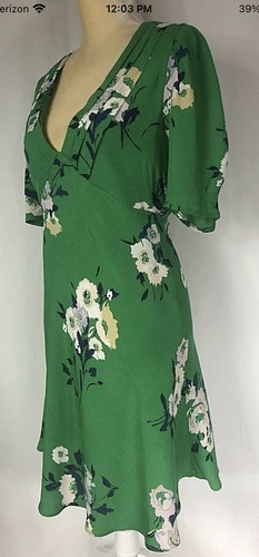 Free People Dress Flare Mini 2 Short Sleeve V-Neck Cocktail Green New - 第 4/12 張圖片