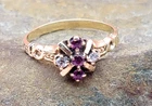 Vintage 14K Kt 585 Yellow Gold Dark Ruby Round Diamond Women's Ring Size 6.5
