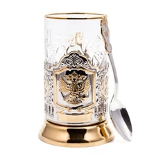 Russia Coat of Arms Gold Plated Glass Holder Set Подстаканник Герб России