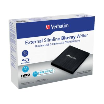 Verbatim VER43890 External Slimline USB 3.0 Blu-ray und MDisc Brenner, externes 