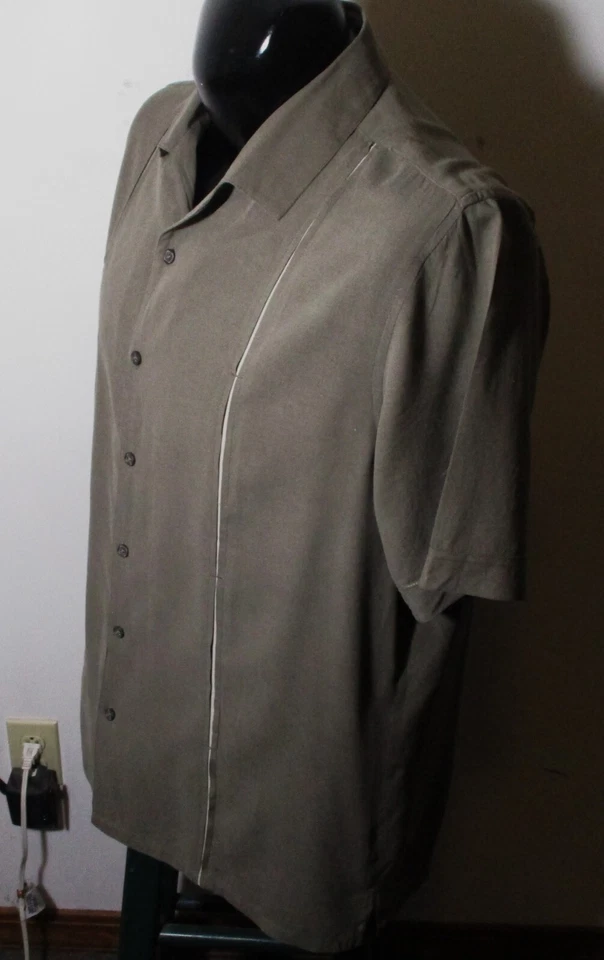 Camisa de manga corta para hombre AXIST color topo lavable 100 % seda talla L Foto 4 de 4