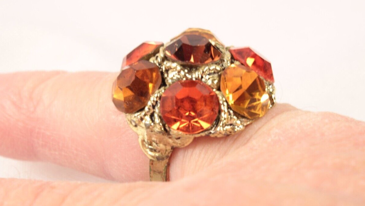 Large Statement Rhinestone Adjustable Ring Yellow… - image 2