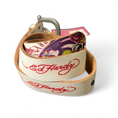 NEW Y2K Ed Hardy Ladies Off White Tiger Leather Fashion Belt Sz M