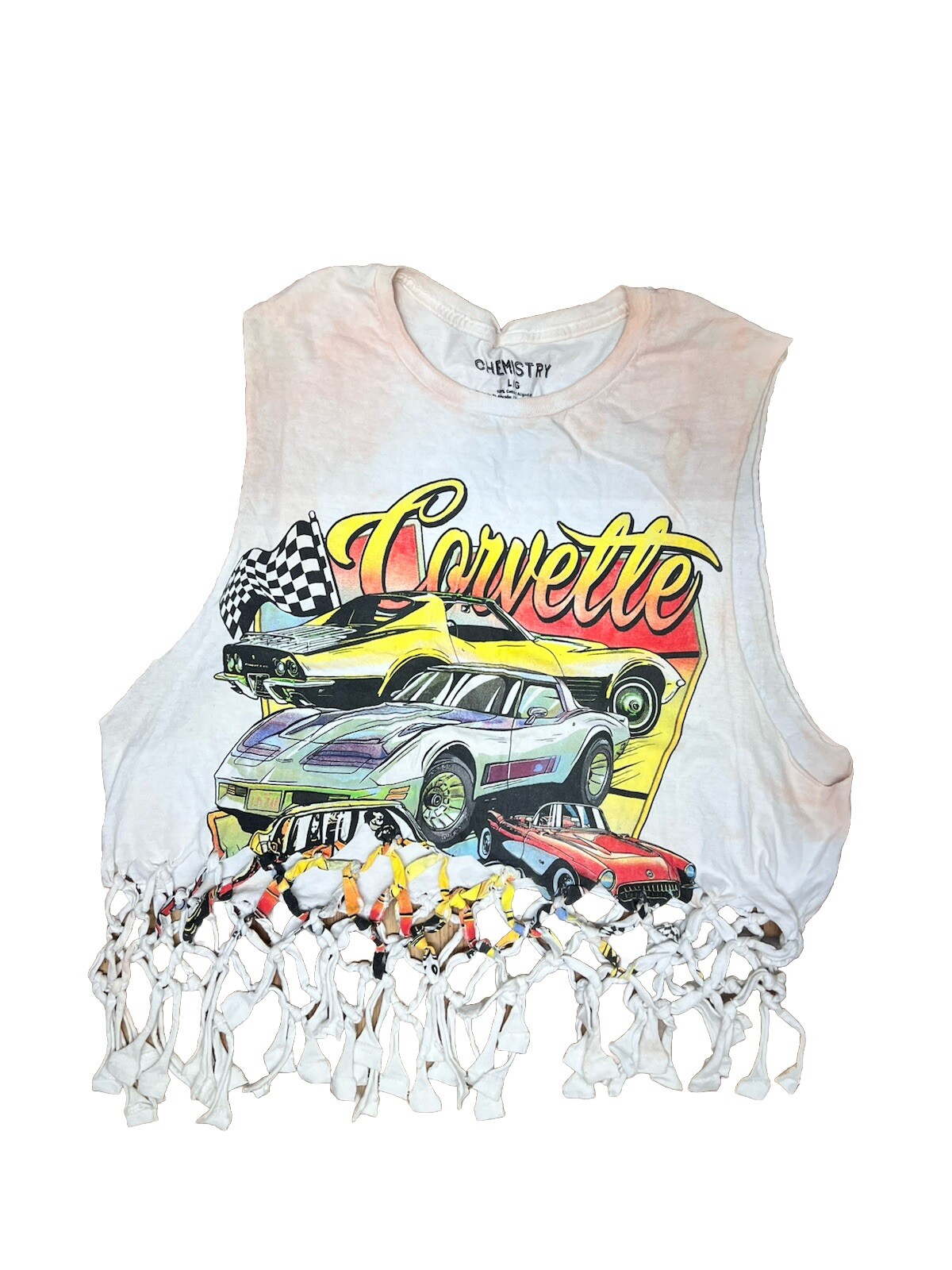 Corvette  Crop Top T-Shirt Size Unisex Large  Hand Tied Accents White  Tie-Dye-image