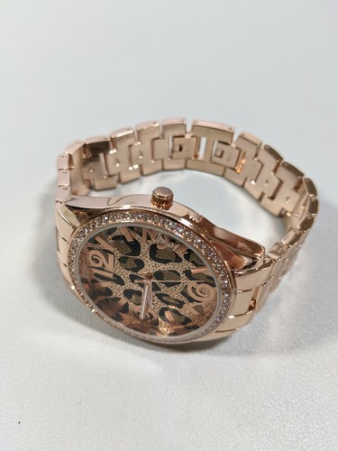 Animal Pattern Dial Crystal Bezel Rose Gold Tone Case 41 mm Link Band Watch 8 In - Picture 2 of 8