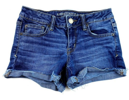American Eagle Mujer Shorts Denim Talla 4 Shortie Cortado Azul Stretch |  eBay