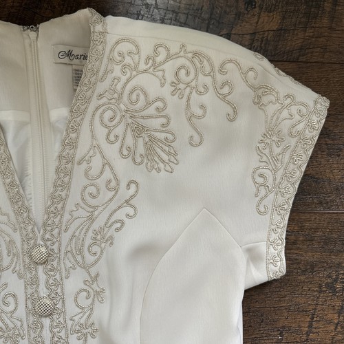Vintage Marie St. Claire Kleid für besondere Anlässe Elfenbein Gold Stickerei Größe 6