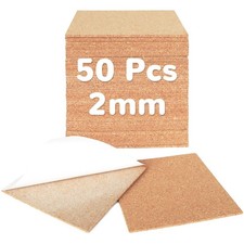 50 Pcs 2mm Self-Adhesive Cork Sheets for DIY Coasters and Crafts