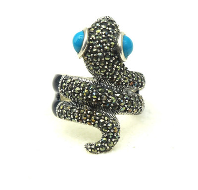 925 Sterling Silber Vintage Schlange Ring für Herren & Damen Größe 6.5 Türkis