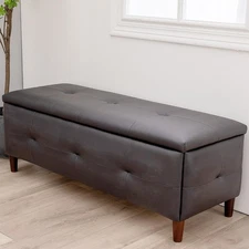 Upholstered Storage Rectangular Lift Top Ottoman and Entryway Bench Black