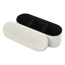 Oval Storage Ottoman Bench, Foldable Teddy Fleece End of Bed Bench, Folding Upho