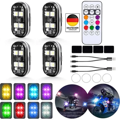 YOUKUKE 4 Stück Kabellose LED Lichter Autos, 8 Farben Wasserdicht Auto Antikollisionslic