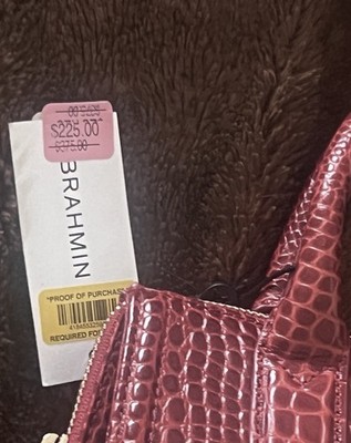 Brahmin Medium Red Crocodile Pattern Satchel Top Handle Zip Gold Hardware