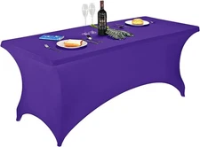 FORLIFE Spandex Table Covers，Fitted Tablecloth 72 x 30 (Rectangular), Purple 