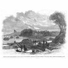AMERICAN CIVIL WAR Water Batteries at Fort Pillow - Antique Print 1862