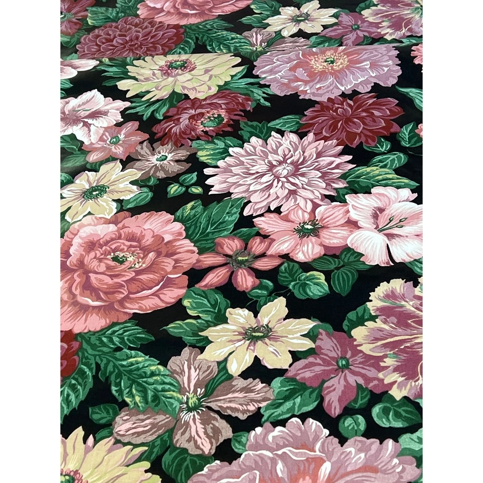 Vtg Mill Creek Upholstery Drapery Fabric Black Pink Floral Chintz By The Yard - Image 4 of 4