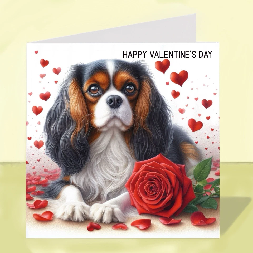 FAT CAT & LAZY DOG Cavalier King Charles Spaniel Dog Valentine’s Day Card, Valentine