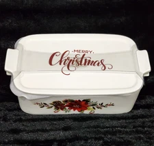 Grace Pantry Christmas POINSETTIA Rectangular Baker & Lid 11" Oven Safe 3 in 1