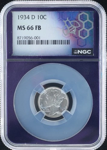 1934 D Mercury Dime 90% Silver-NGC MS 66 FB- Rare Find Free Shipping