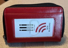 ILI Genuine Leather 2 Tone Zip Around Pouch In Red/Black With RFID