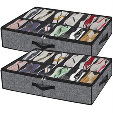 Under Bed Shoe Storage Organiser for 24 Pairs Clear Foldable Shoe Boxes Set of 2