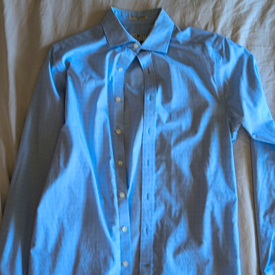 GANT The Good Traveler Men's Slim Blue Plaid Cotton Dress Shirt 15 3/4 M