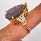 Vintage 10K Yellow Gold Large Pear Black Gemstone Cocktail Ring Diamond Accents  — photo 1