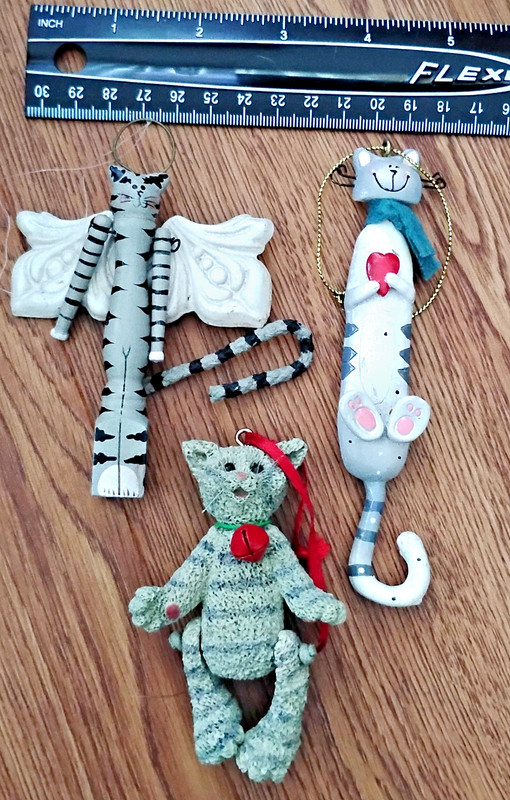 Lot of 3 Vintage Claydough Resin Cat Kitten Ornament Kurt S Adler Angel Movable