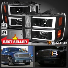 Black Fits 2007-2013 Gmc Sierra 1500 2500hd 3500hd Led Tube Projector Headlights