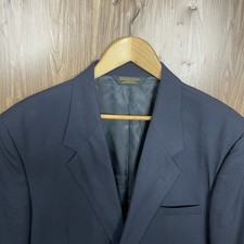 Versini Blazer Jacket Mens 44R Slim Navy Blue Solid Wool Polyester Two Buttons