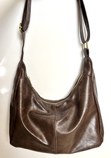 brown faux leather shoulder purse with gold hardware
