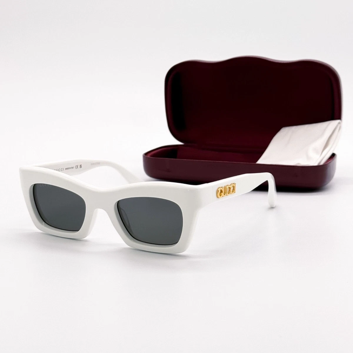 Gucci Cat Eye-Frame Recycled Acetate Sunglasses White Womens Gucci Womens Round/Oval Ivory Ivory Green Fashion Designer  main image 2