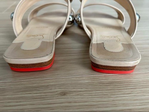 Christian Louboutin Nude Leather Sphere Studded Slide Sandals EU 36.5 / US 6.5 - Picture 5 of 7