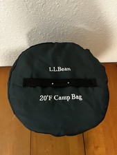 LL Bean 20° Camp Bag Sleeping Bag Green Gray Camping Sleeping With Container