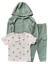 Carters Infant Boys 3pc Green Jacket, White Bug Shirt & Green Pants Set