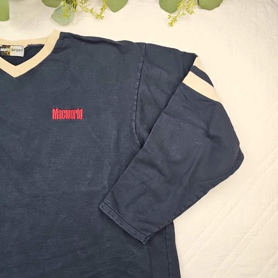 Camisa De Colección Avanti Sport Macworld Manga Larga Azul Crema Cuello en V Para Hombre Talla L Foto 3 de 4