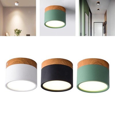 Nordic LED Deckenstrahler Aufputz Zylinder Holz 12W LED Downlight für