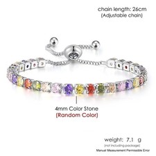 Multi Color  Tennis Bracelet Round CZ Adjustable Slider Bracelet Silver Color