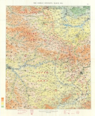 Operation Michael. Die deutsche Offensive, März 1918. Karte Erster Weltkrieg 1935