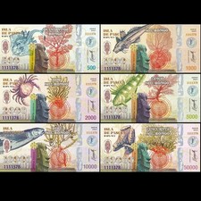 2021, Lot, 6 pièces Ploymer île de Pâques : 500 1000 2000 5000 10000 50000, UNC