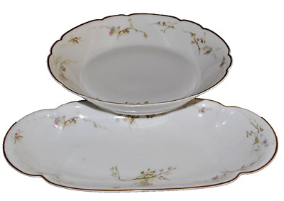 Rare Antique Haviland Limoges flower leaf SCHLEIGER lot celery & vegetable bowl
