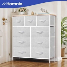 Chest of 9 Drawers Dresser Gray Fabric Cabinet Storage Bedroom Organizer Closet